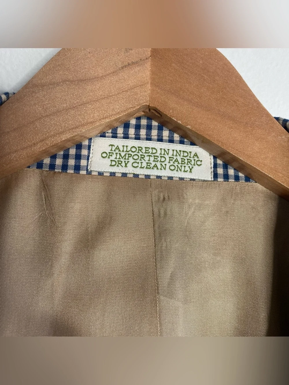 Orvis Navy Beige Gingham Check 3 Button Sport Coat Blazer Cotton Preppy Size 46R